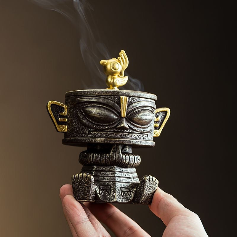 Handcrafted Chinese Sanxingdui Style Ceramic Incense Burner Antique Ornament Home Deco Design