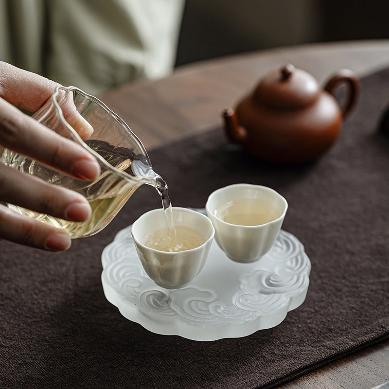 this is a frosted glass tea tray tea boat