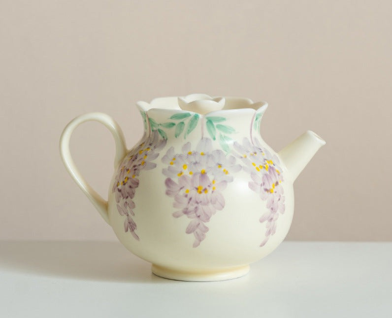 Original Handpainted Purple Wisteria Flower Pattern Kohiki Teapot Japanese Pottery Master Ceramic Tea Ceremony