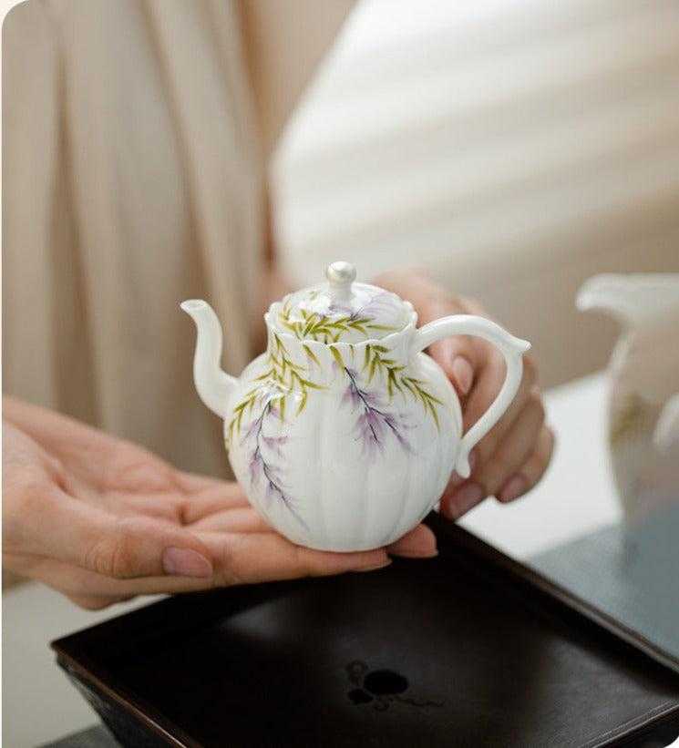 Handpainted Purple Wisteria Flower Pattern Teapot Vintage Teapot Chinese Master Porcelain Ceramic