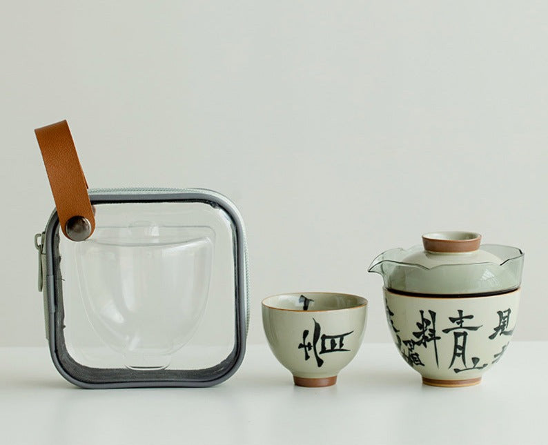 this is a ceramic teapot.this is a gaiwan travel set