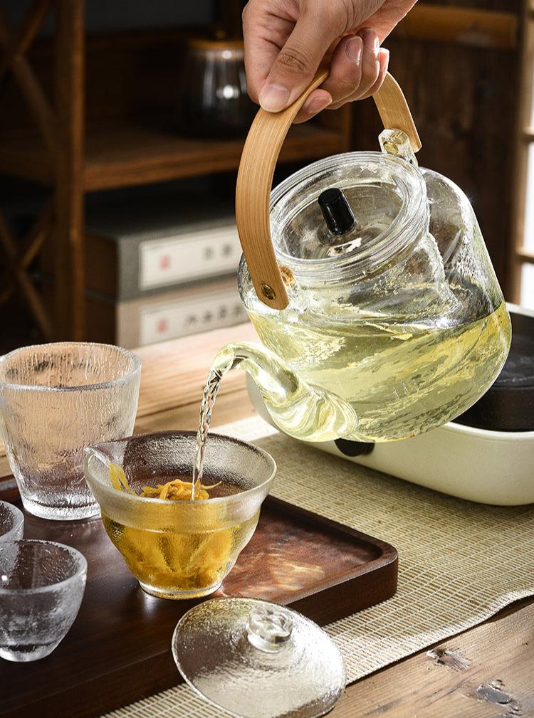 This is a glass teapot. This is a glass kettle