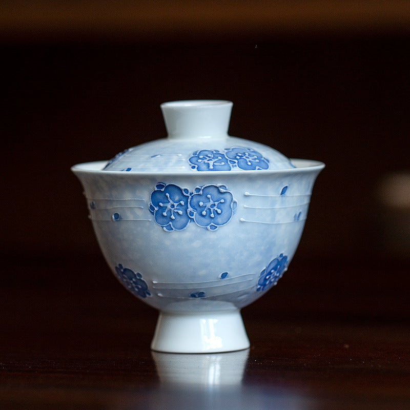 Chinese Unique Original Ceramic Tea Tray  Handpainted Blue Cherry Blossoms Pattern Tea Boat