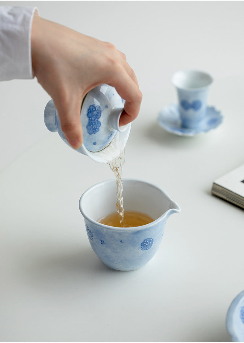 Chinese Handpainted Blue Cherry Blossoms Pattern Tea Tray Tea Boat Unique Original Ceramic Teapot Holder