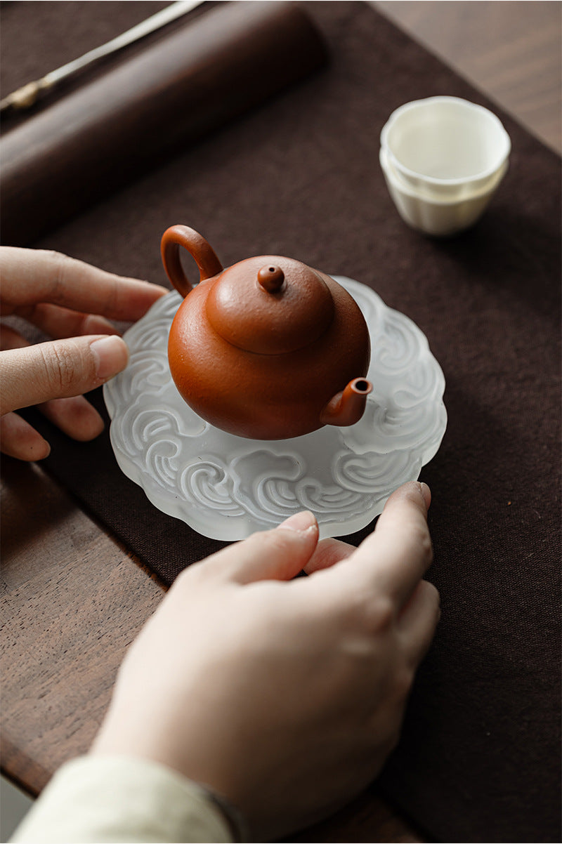 this is a frosted glass tea tray tea boat