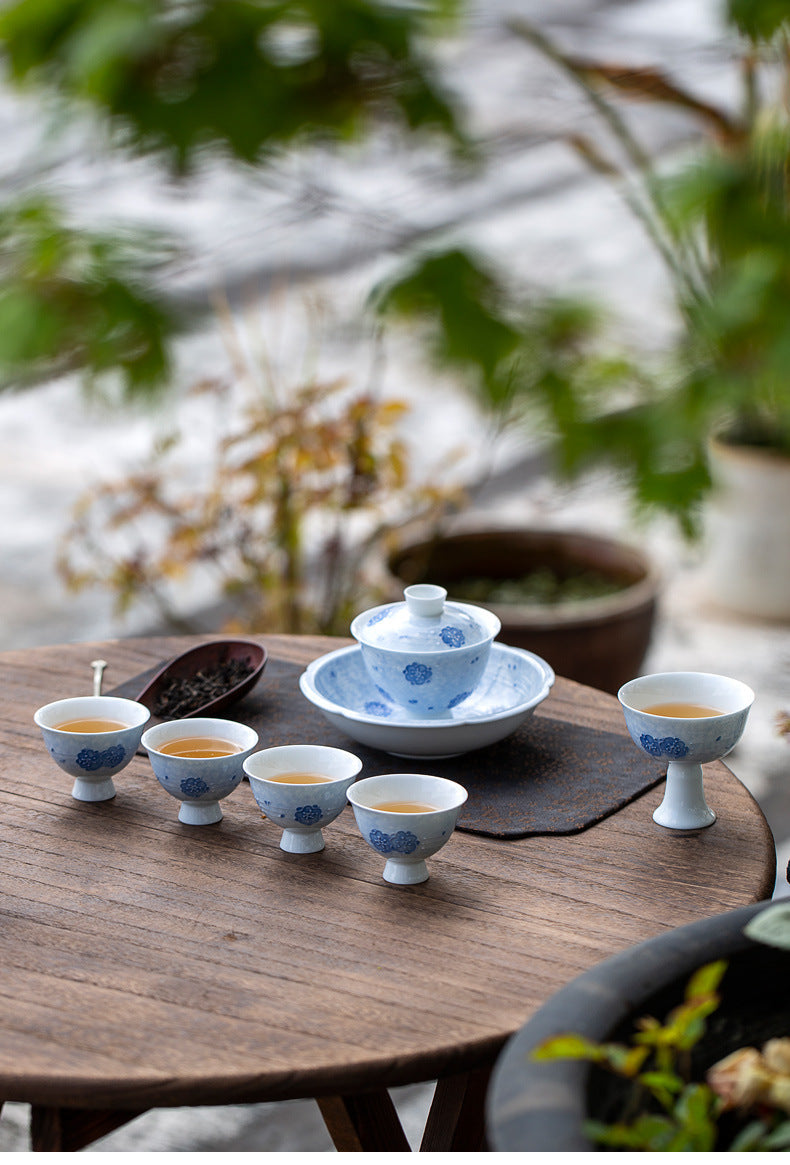 Chinese Handpainted Blue Cherry Blossoms Pattern Tea Tray Tea Boat Unique Original Ceramic Teapot Holder