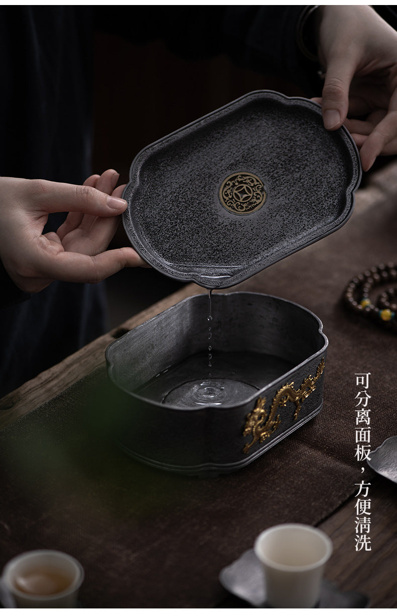 Handforging Pure Tin Tea Tray Tea Boat Artwork Chinese Antique Style Tea Boat Tea Tray Gongfu Tray