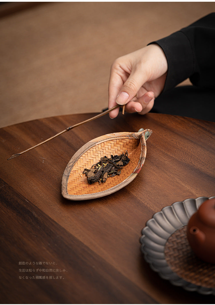 This is a bamboo weaving tea scoop