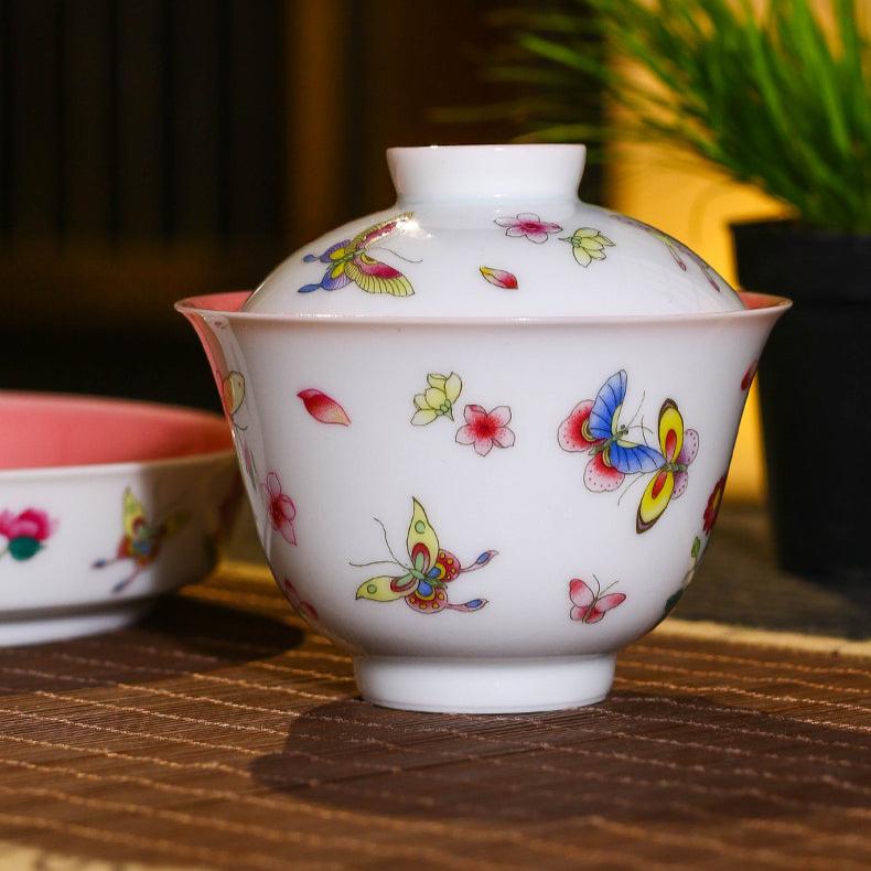 This is Chinese Jingdezhen enamel gaiwan. This is a ceramic teapot