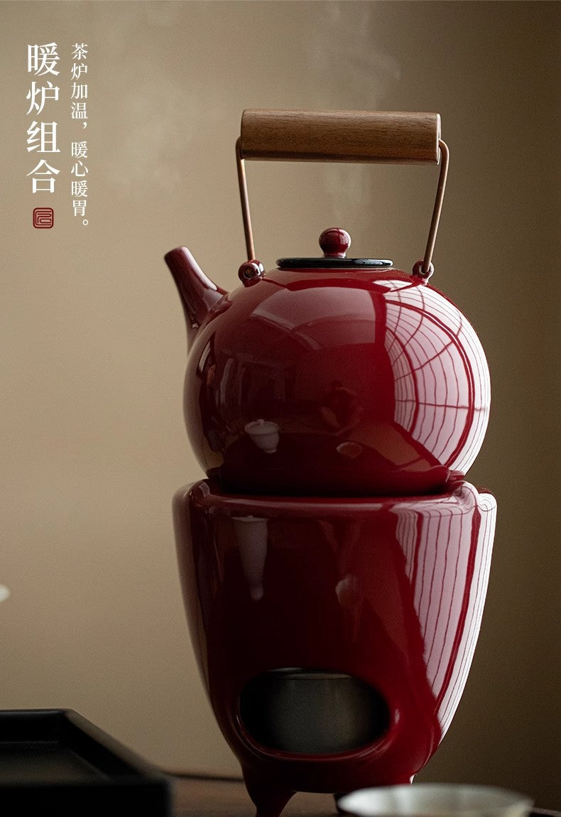 this is Chinese red kettle. this is a pottery kettle stove set