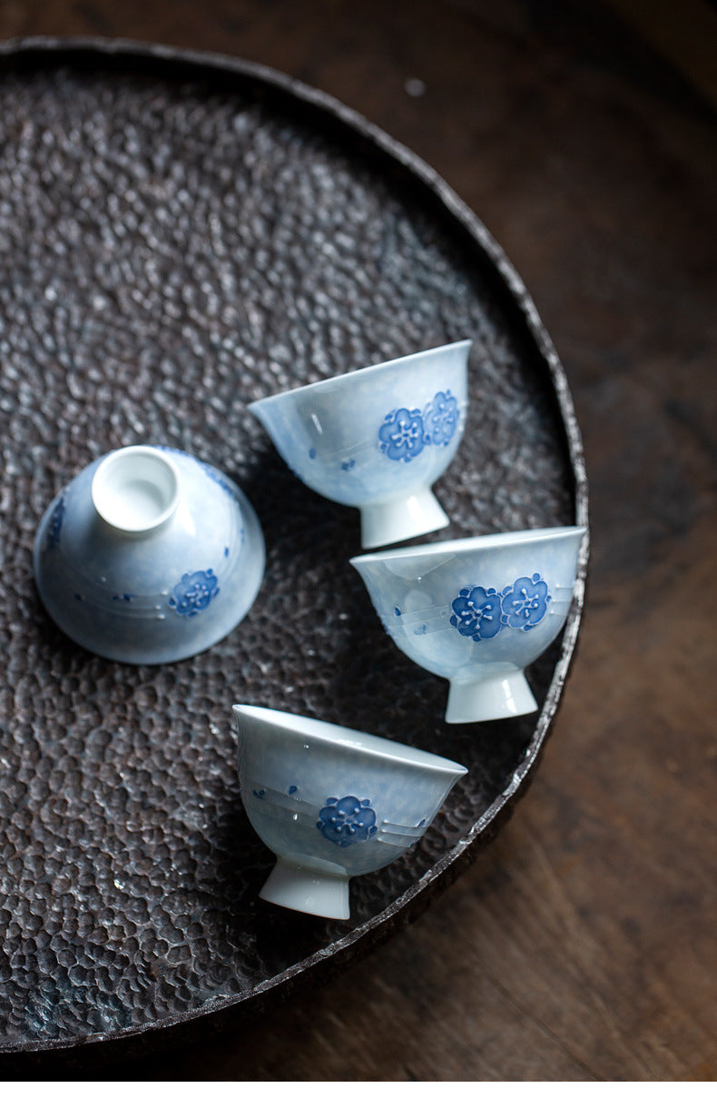 Chinese Handpainted Blue Cherry Blossoms Pattern Tea Tray Tea Boat Unique Original Ceramic Teapot Holder