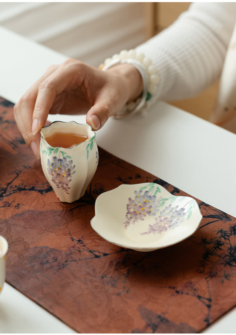 Original Handpainted Purple Wisteria Flower Pattern Kohiki Teapot Japanese Pottery Master Ceramic Tea Ceremony