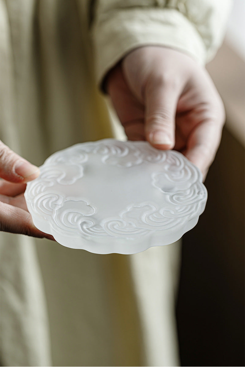 this is a frosted glass tea tray tea boat