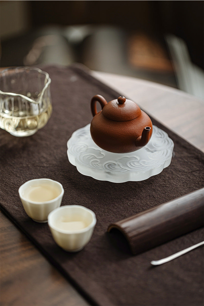 this is a frosted glass tea tray tea boat