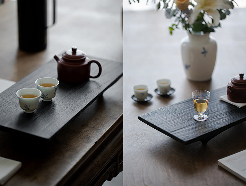 this is a walnut tea table. this is a solid wood tea tray tea boat.