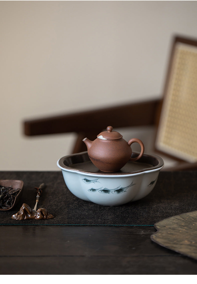 Tea Tray Handpainted Chinese Antique Style White Original Tea Boat