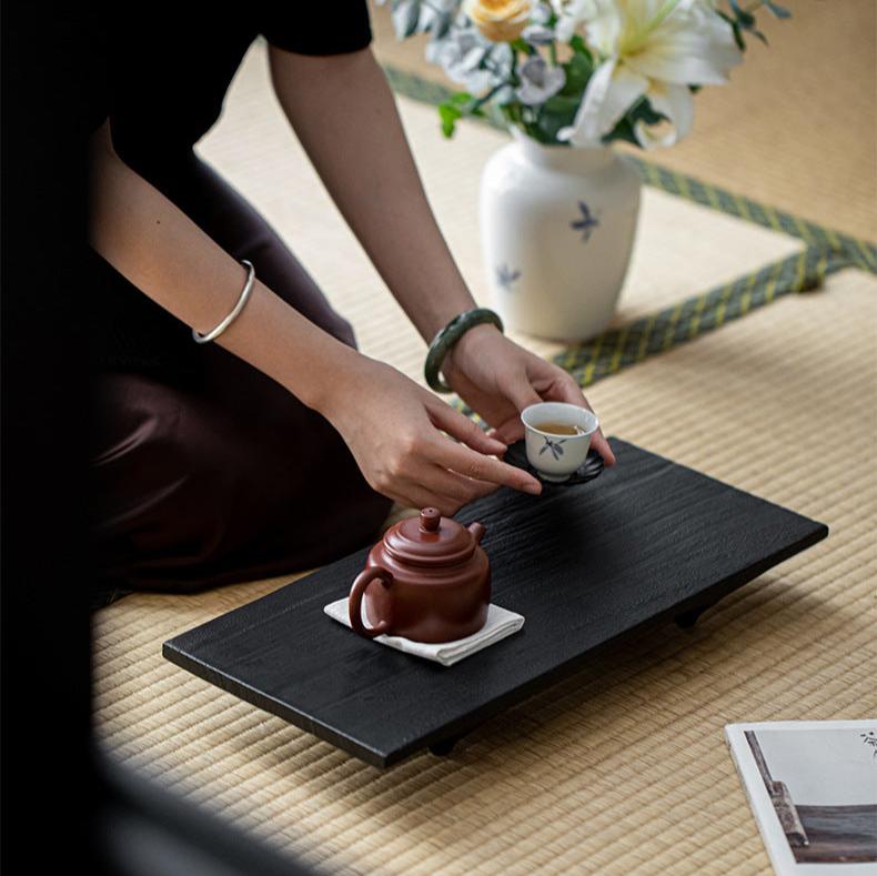 this is a walnut tea table. this is a solid wood tea tray tea boat.