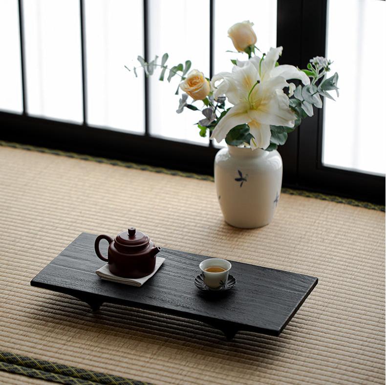 this is a walnut tea table. this is a solid wood tea tray tea boat.