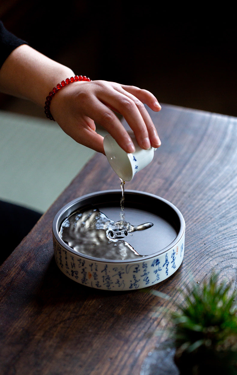 Chinese White Fine Pottery Handpainted Chinese Caligraphy Poem Tea tray Tea Boat Ceramic kung fu Tea Ceremony