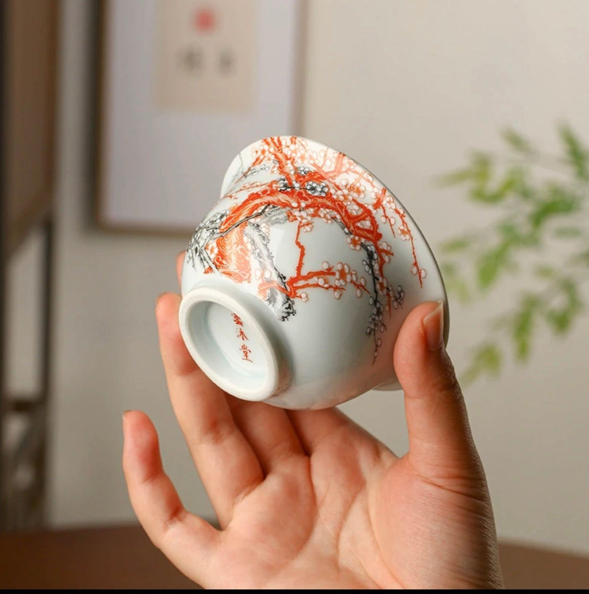 this is a Chinese Jingdezhen alum red  flower teacup.this is a ceramic teacup