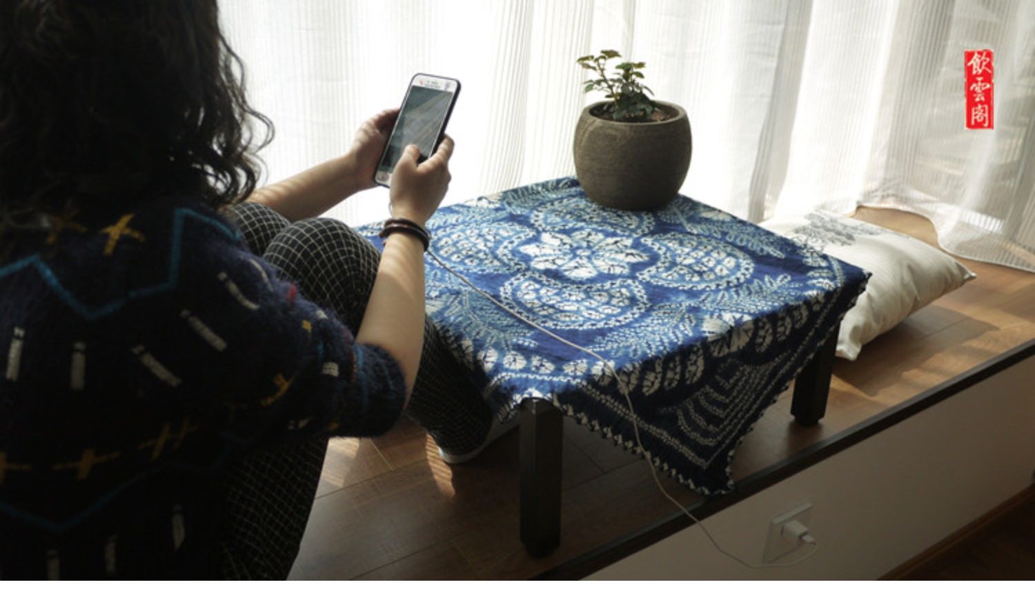 This is a tie-dyed tea mat table cloth