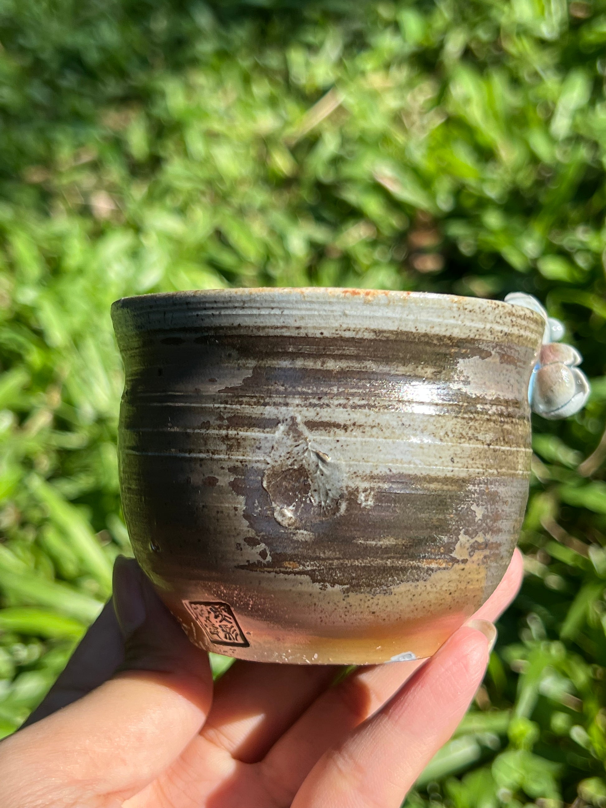 This is a woodfired pottery flower faircup gongdaobei