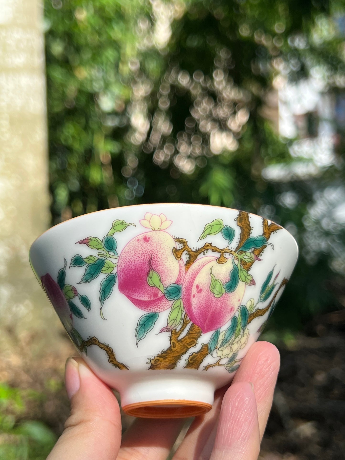 Handpainted Chinese Pink Peach Teacup Jingdezhen Master Pottery Artwork