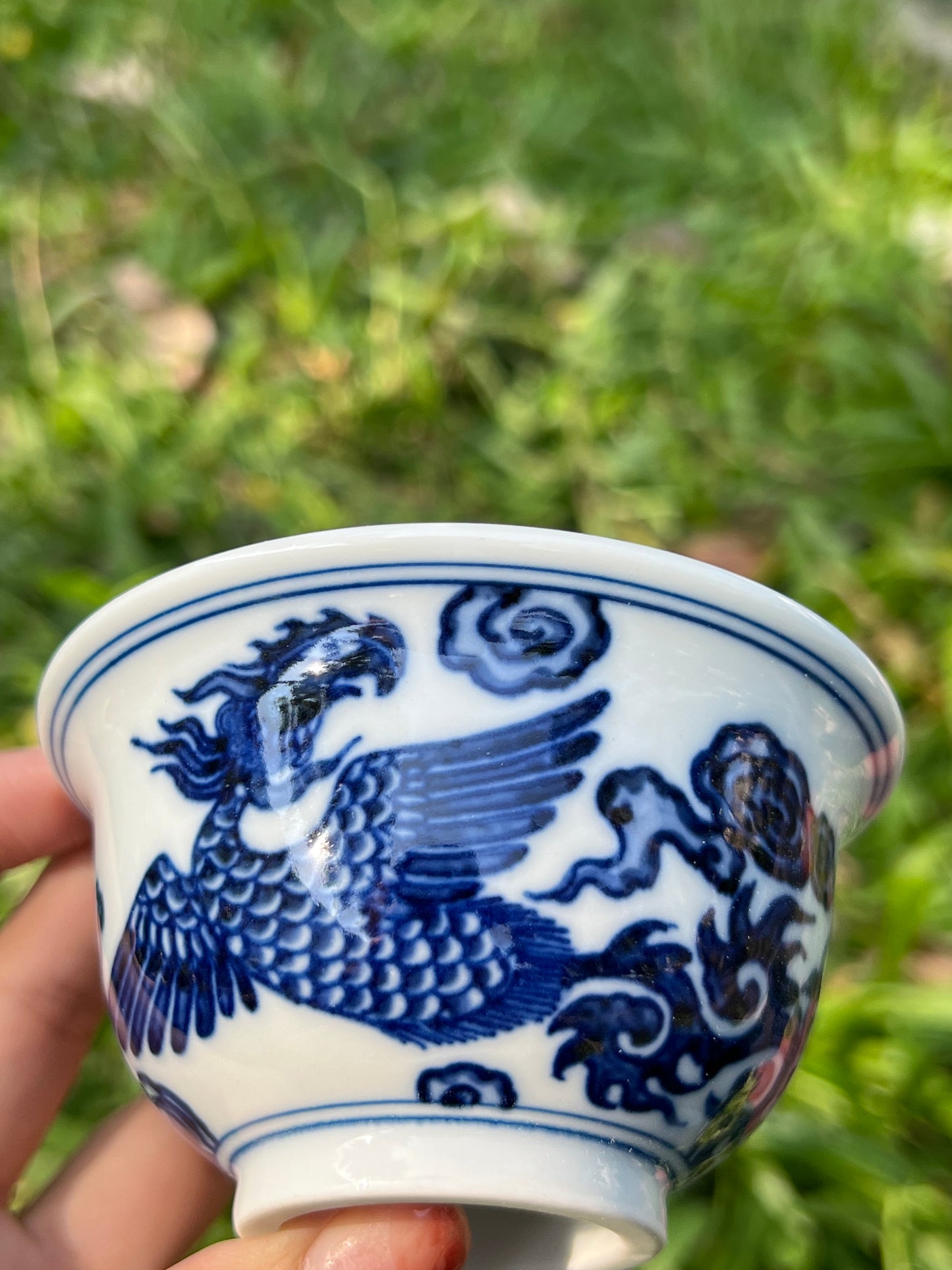 Hand Painted Chinese Phoenix Gaiwan Blue and White Porcelain Teaware Jingdezhen Master Ceramic Artwork