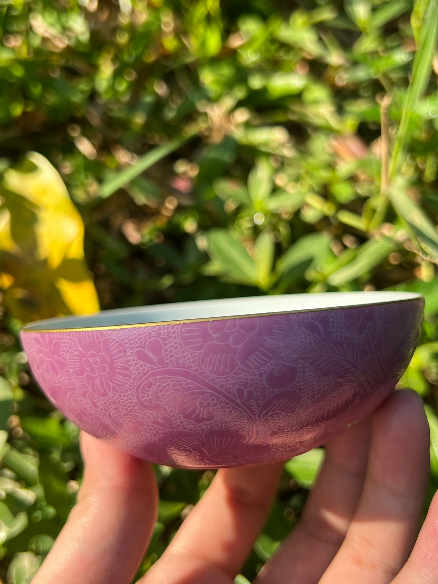 Hand Painted Chinese Butterfly Teacup Jingdezhen Master Ceramic Artwork Purple Base