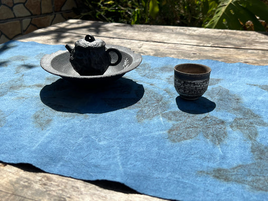 Hand Dyed Indigo Dyeing Tea Mat Plant Dyed Cotton Tea Table Cloth Nature Dye Chabu Chaxi