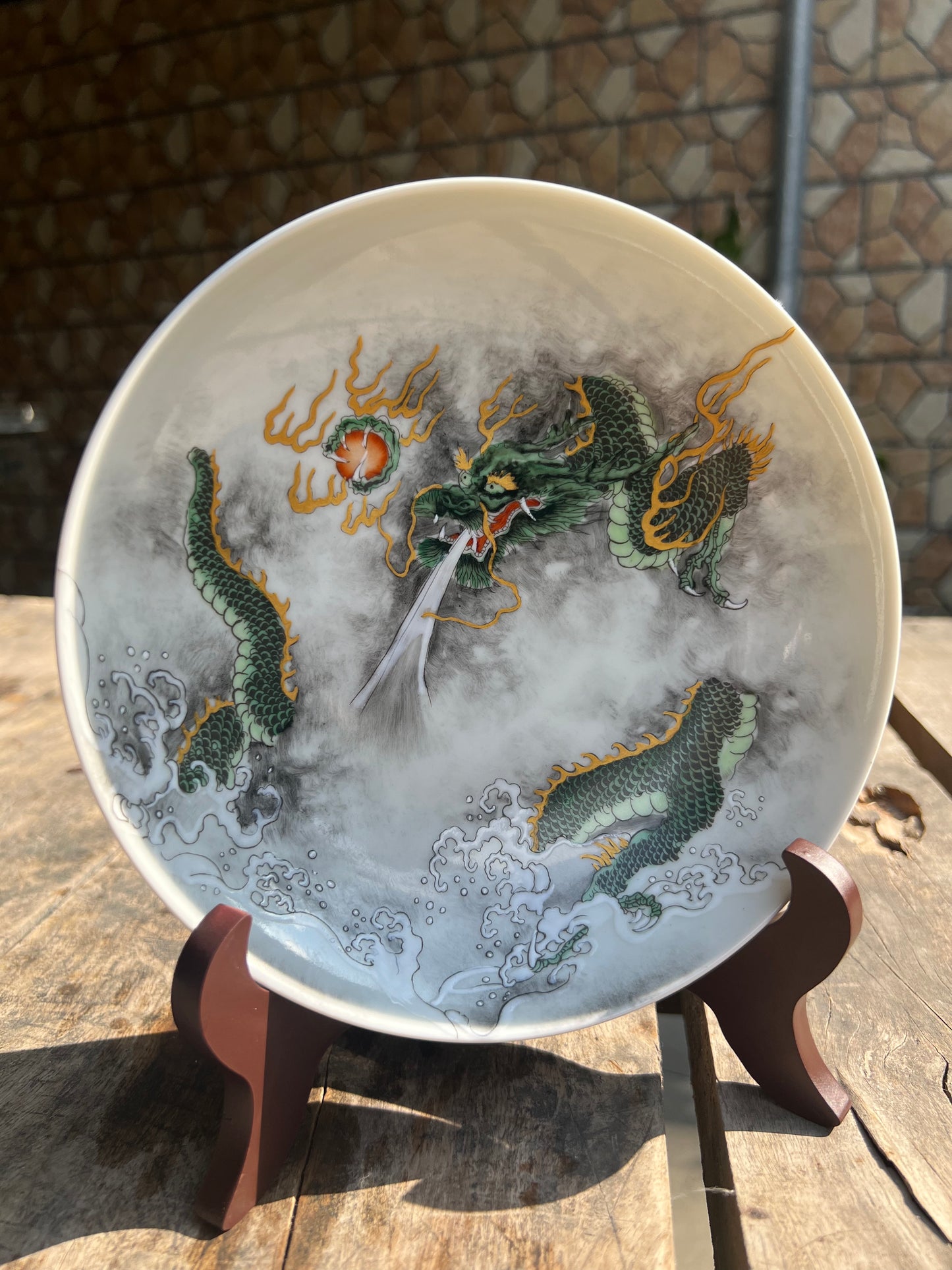 Handcrafted Chinese Hand Painted Chinese Dragon Jingdezhen Green Tea Tray Chinese Ceramic Master Artwork Teapot Holder Tea Boat