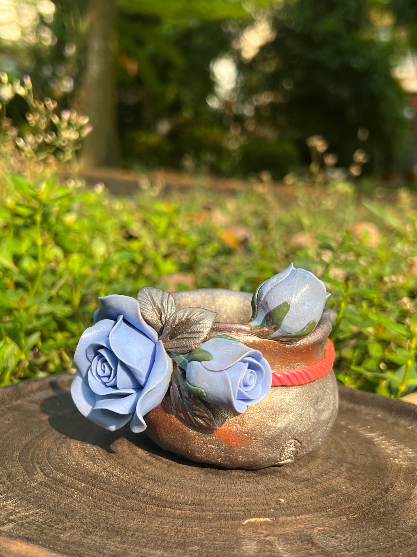 This is a woodfired tietai pottery flower teacup