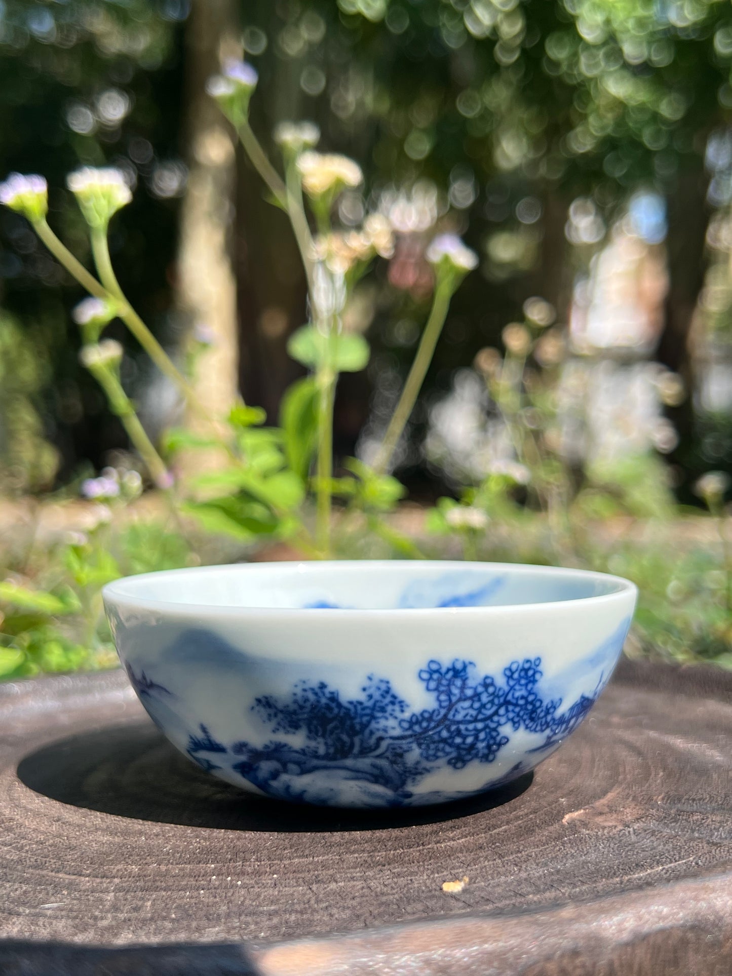 This is a Chinese Jingdezhen blue and white porcelain landscape teacup