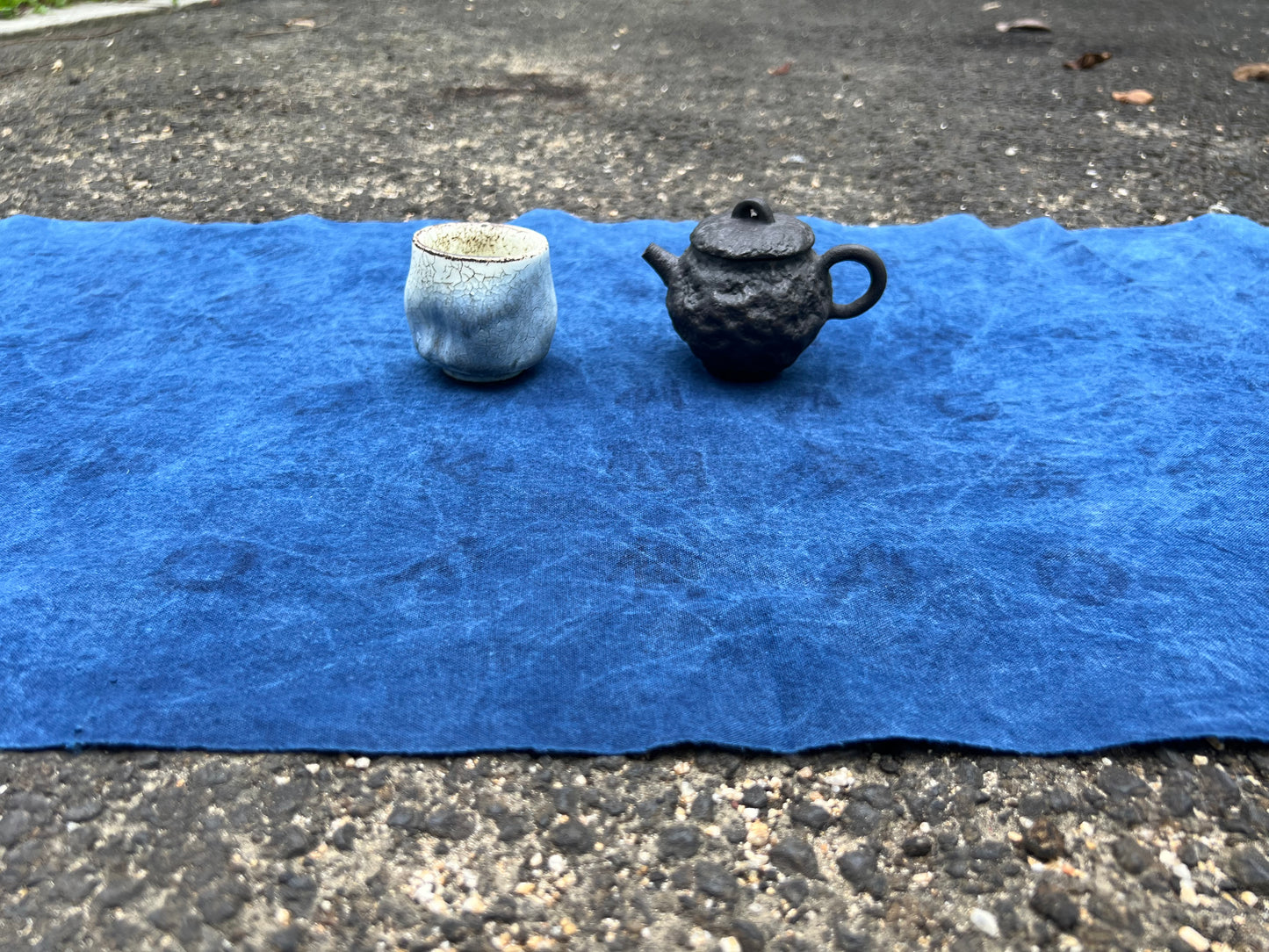 Hand Dyed Indigo Dye Tea Table Cloth Natura Cotton Dye Blue Color Chabu Chaxi