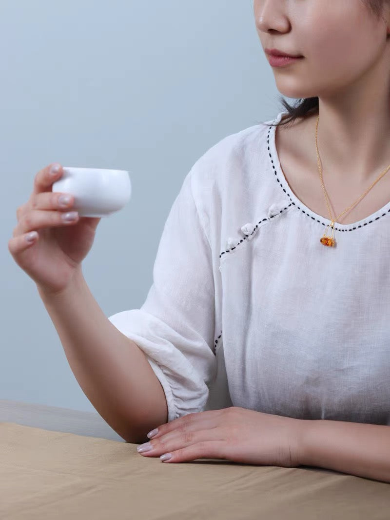 S925 Sterling Silver Original Design Handmade Teapot Shape Amber Pendant