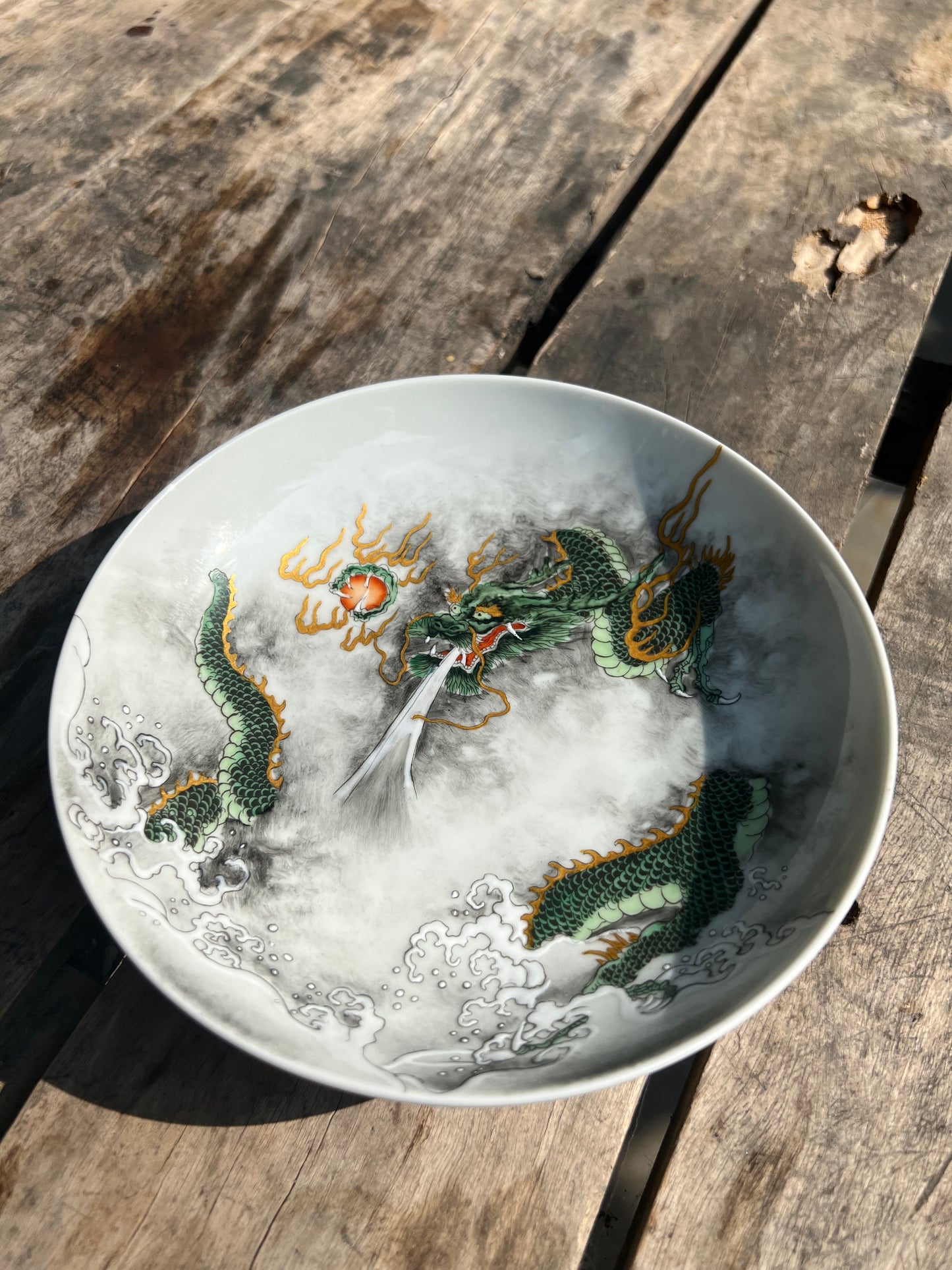 Handcrafted Chinese Hand Painted Chinese Dragon Jingdezhen Green Tea Tray Chinese Ceramic Master Artwork Teapot Holder Tea Boat