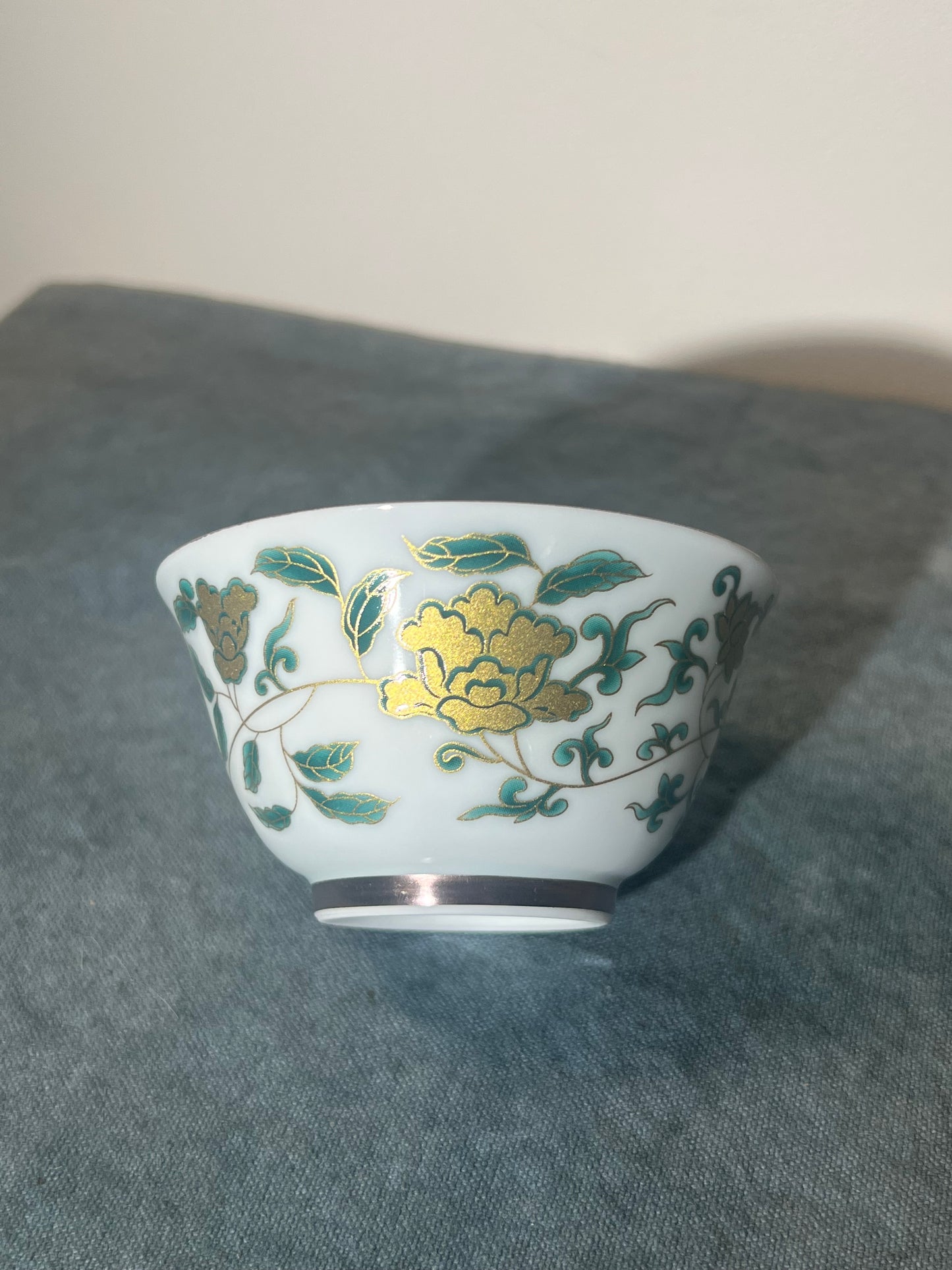 Hand Painted Chinese Lotus Of Twined Stem Pattern Chinese Gilded Silver Teacup Ceramic Teacup