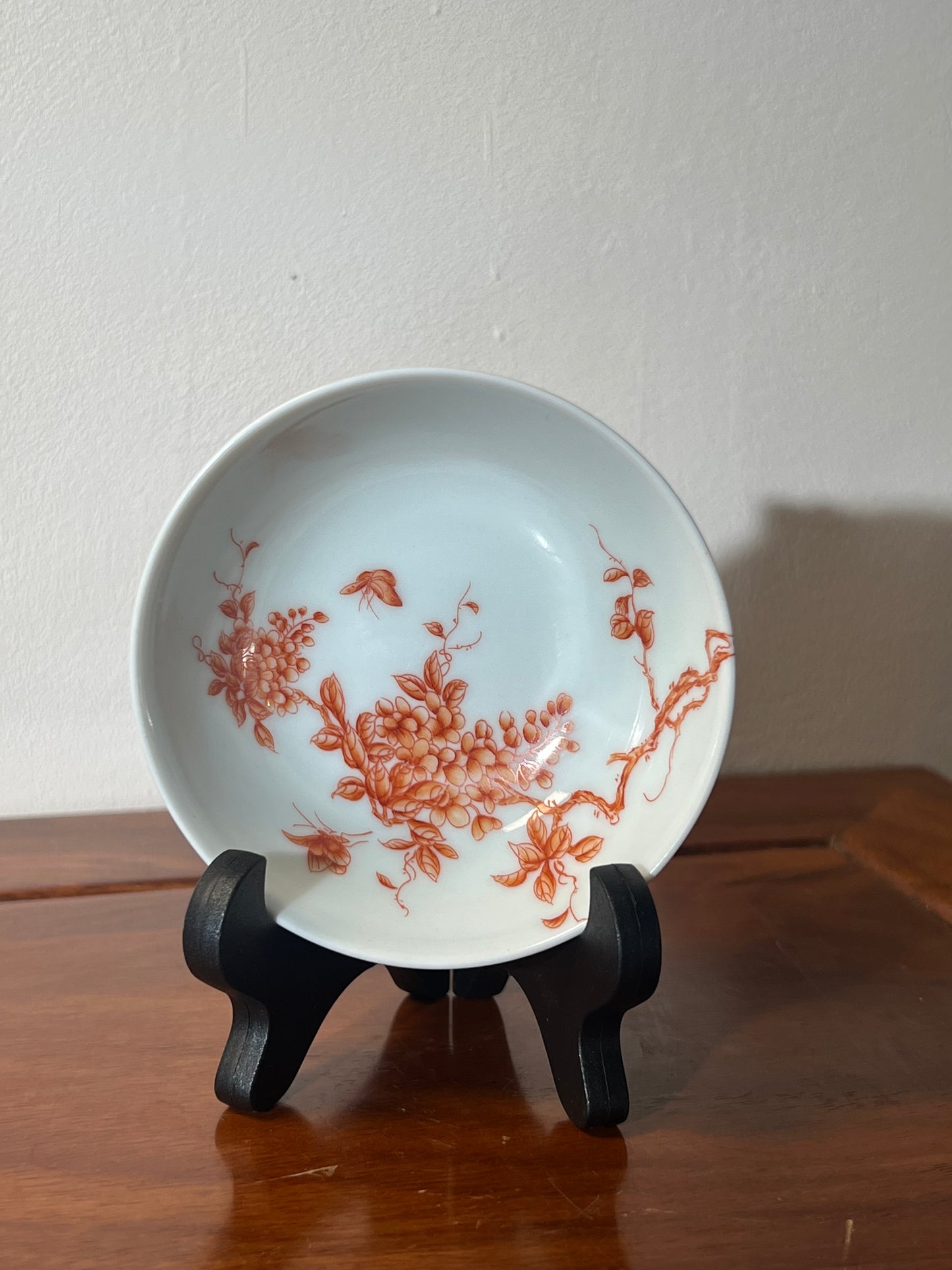 Hand Painted Chinese Peony Flower Alum Red Teacup Orange Red Teacup Jingdezhen Master Ceramic Artwork