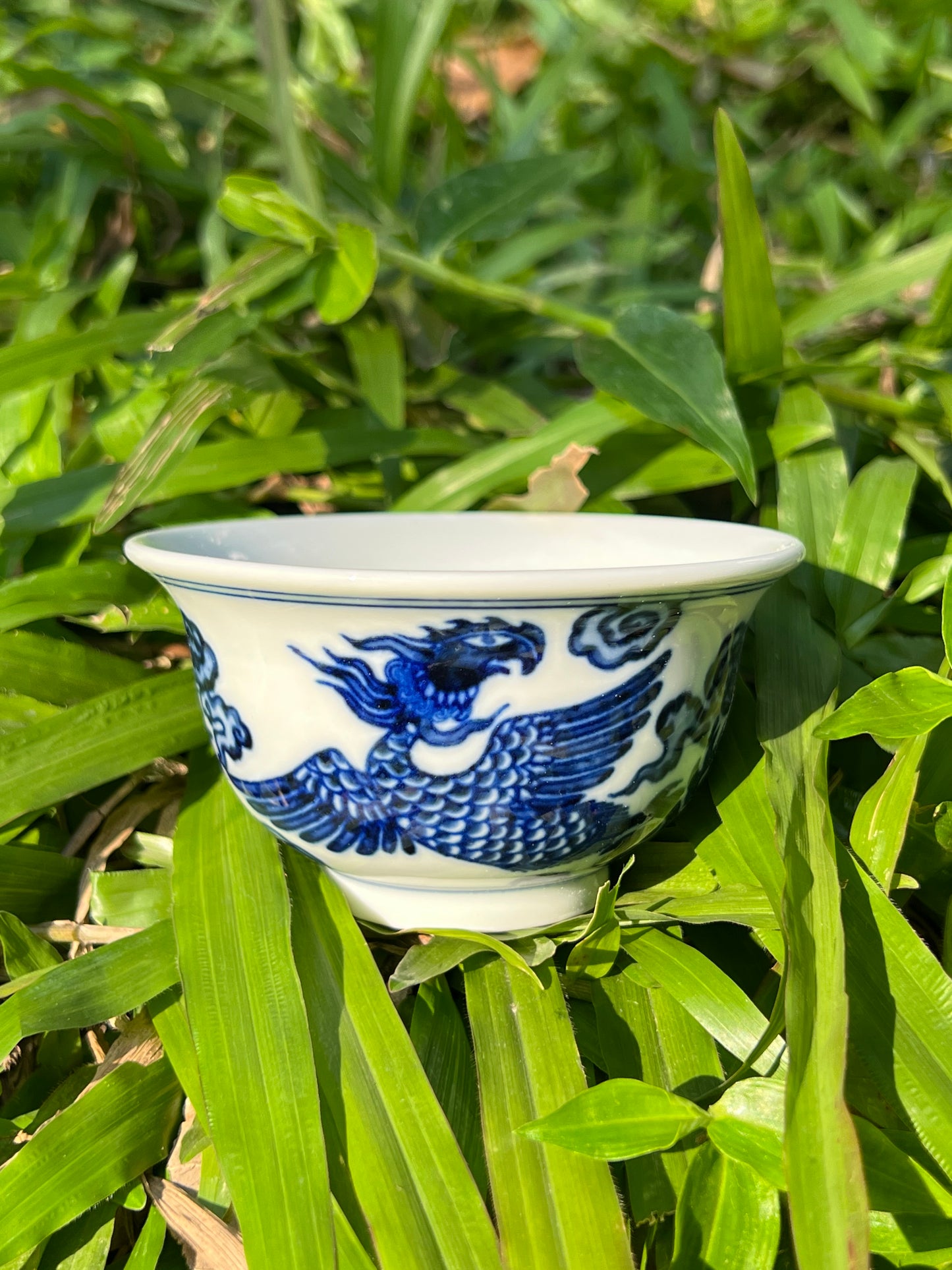 Hand Painted Chinese Phoenix Gaiwan Blue and White Porcelain Teaware Jingdezhen Master Ceramic Artwork