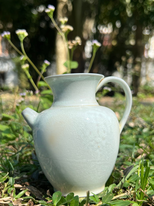 Handmade Green Teapot Artwork Chinese Antique Style Simple Teapot Household Ceramic Holde Pot
