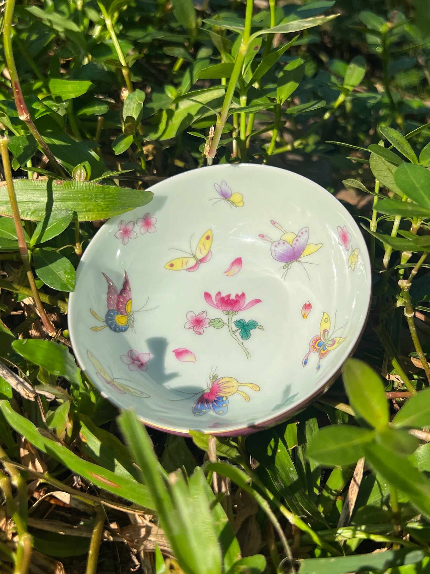 Hand Painted Chinese Butterfly Teacup Jingdezhen Master Ceramic Artwork Purple Base