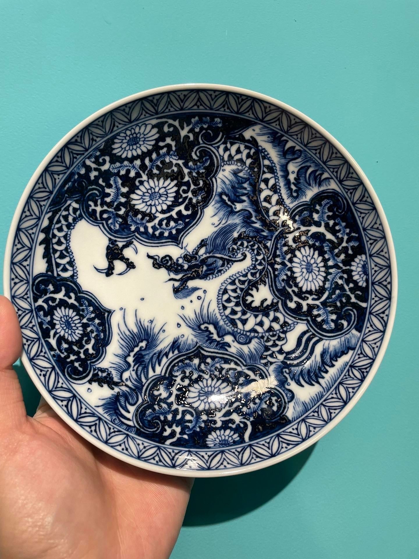 Chinese Handpainted Chinese Dragon Blue and White Porcelain Teaset Jingdezhen Tea tray Teapot Holder Ceramic Master Pottery Artwork