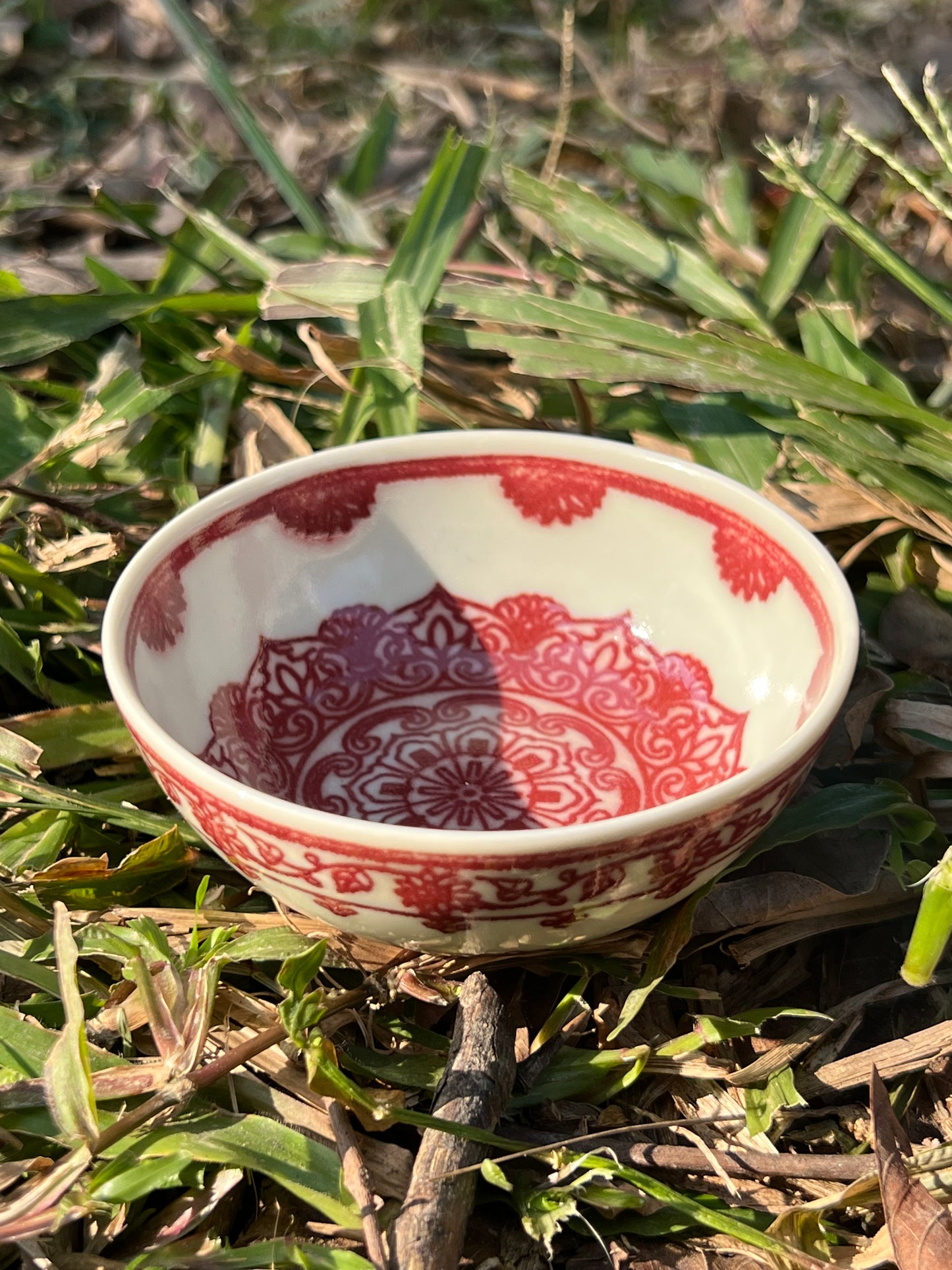 Hand Painted Chinese Baoxiang Flower Pattern Teacup Underglaze Red Teacup Jingdezhen Master Ceramic Teacup