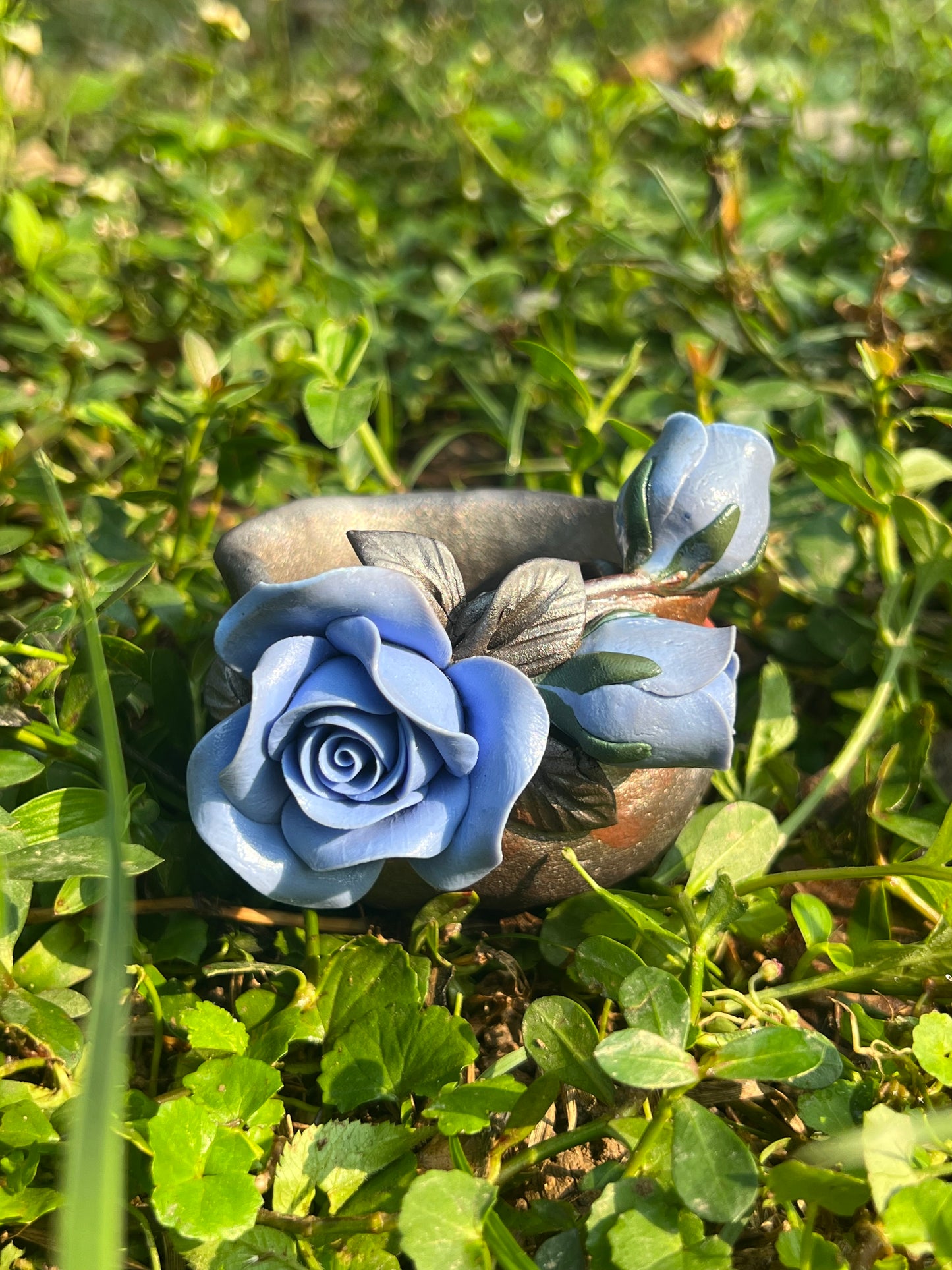 This is a woodfired tietai pottery flower teacup