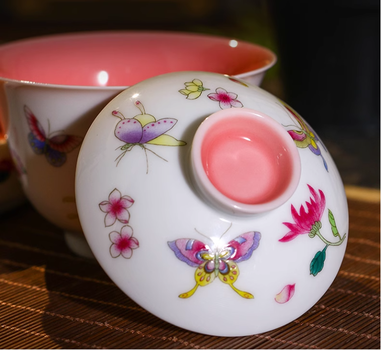 This is Chinese Jingdezhen enamel gaiwan. This is a ceramic teapot