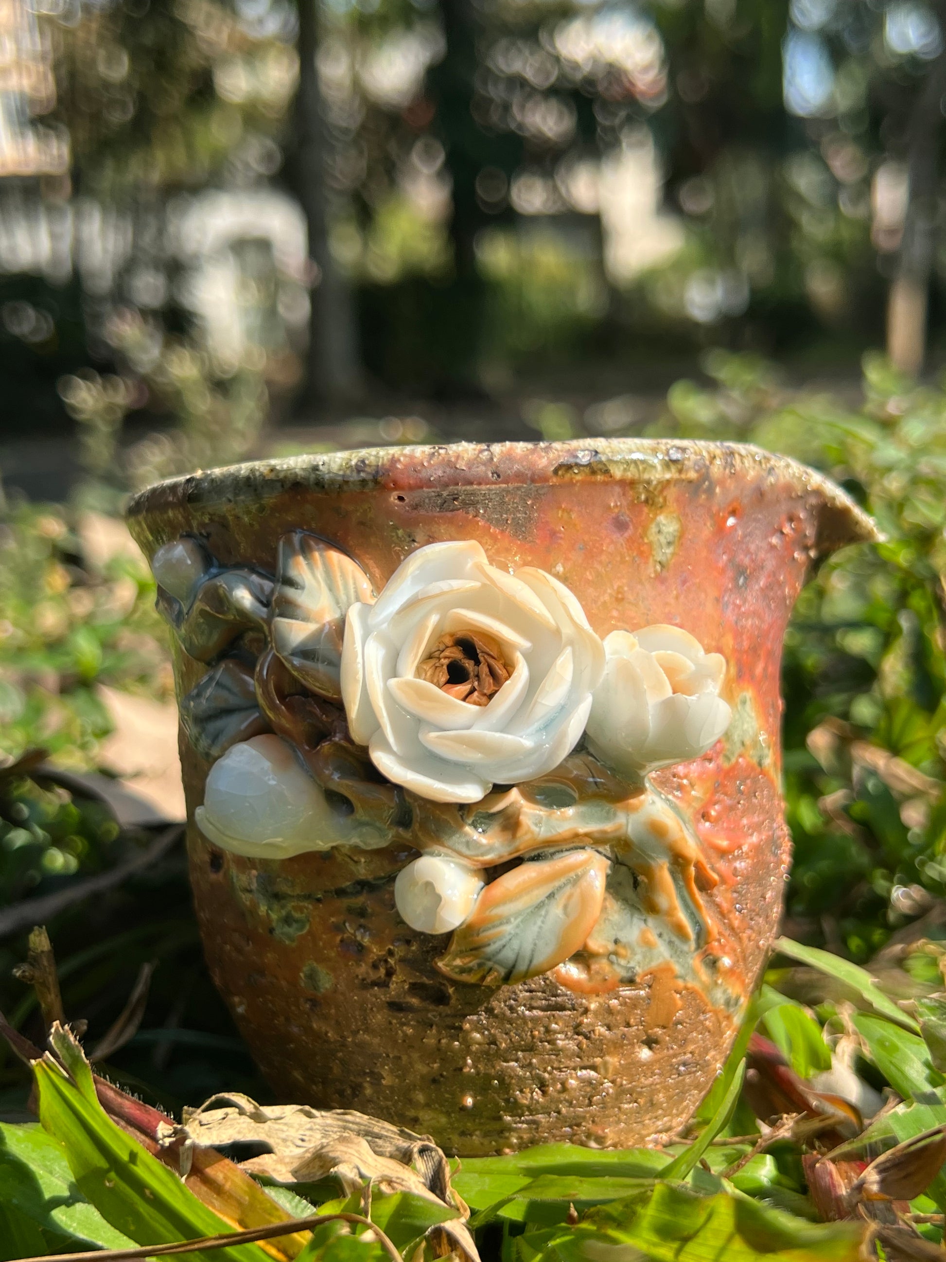 This is a woodfired pottery flower faircup gongdaobei