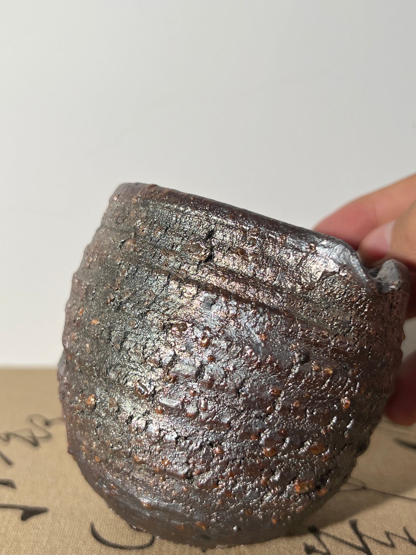 This is a woodfired tietai pottery faircup gongdaobei