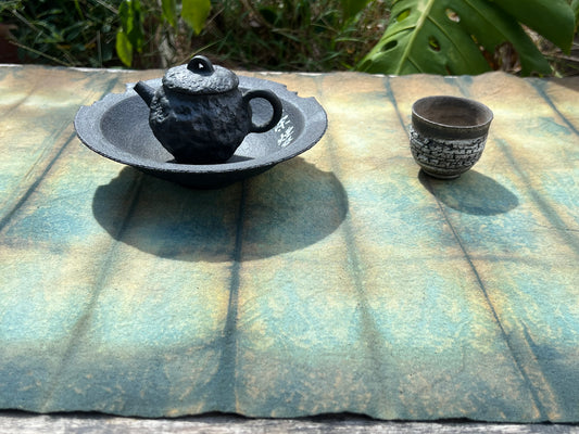 Hand Dyed Plant Dyed Cotton Tea Table Cloth Nature Dyed Tea Mat Two Sides Chabu Chaxi