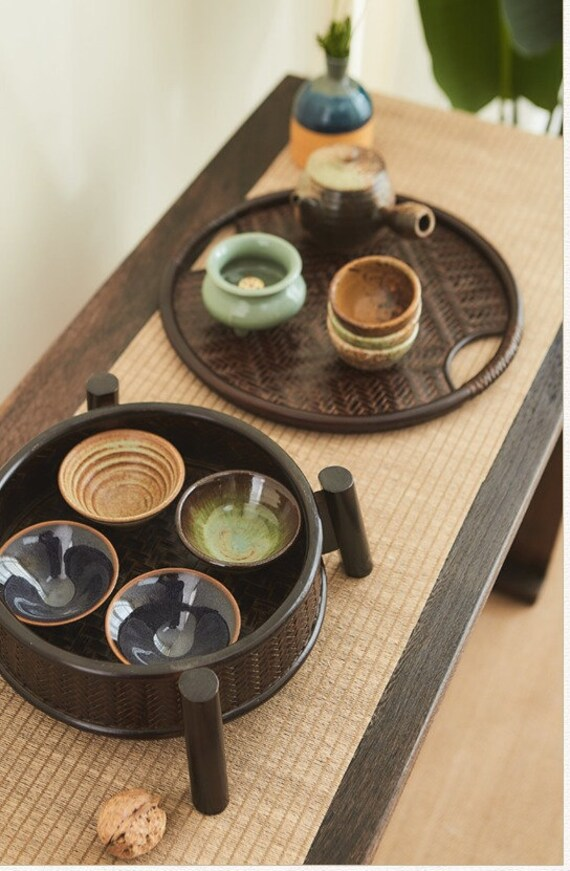 This is a bamboo weaving storage tea table.this is a black tea table 