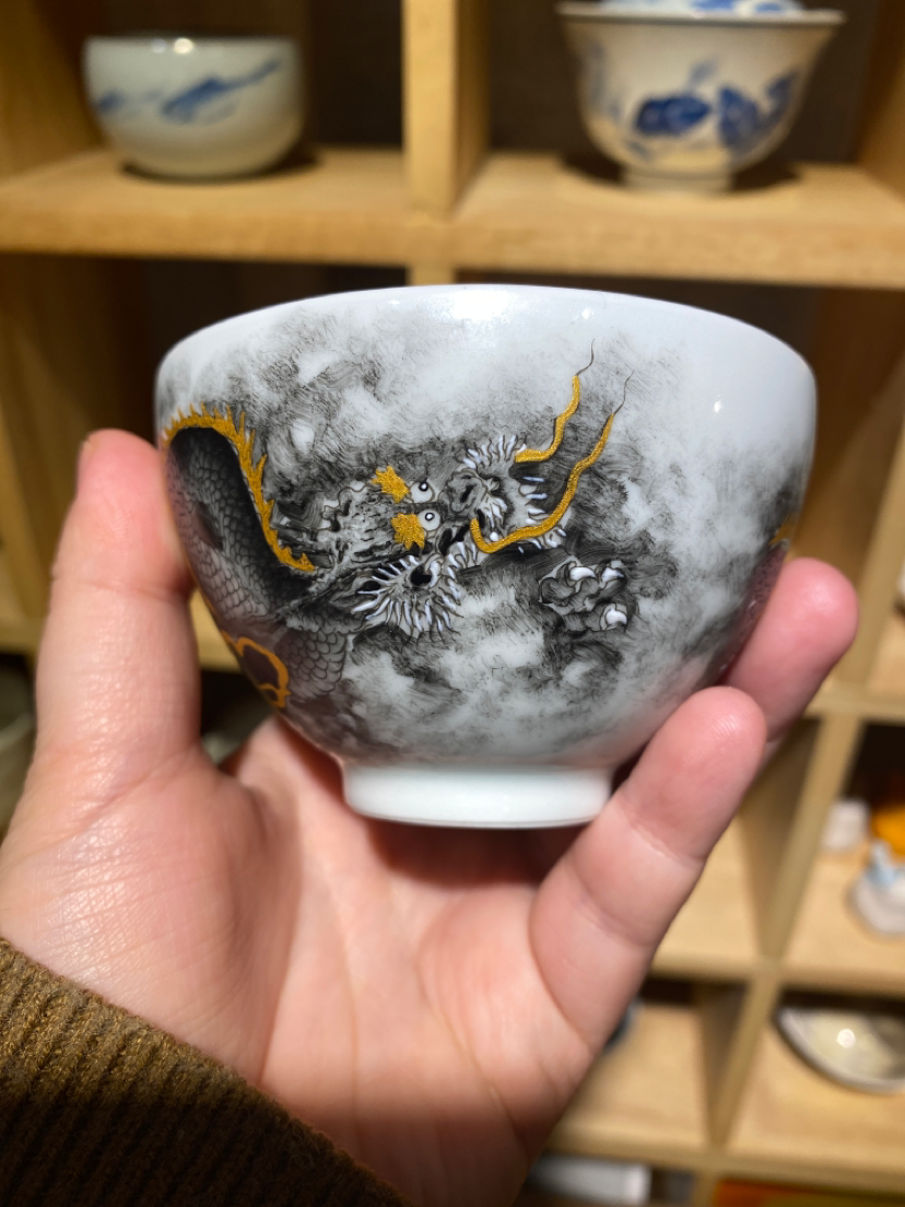 this is a Chinese Jingdezhen ceramic dragon teacup